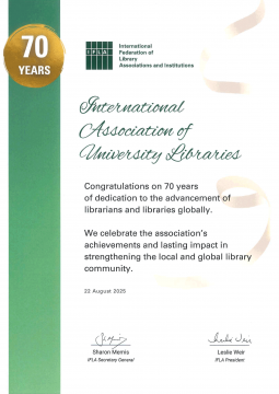 © IFLA IATUL 70th Anniversary Certificate